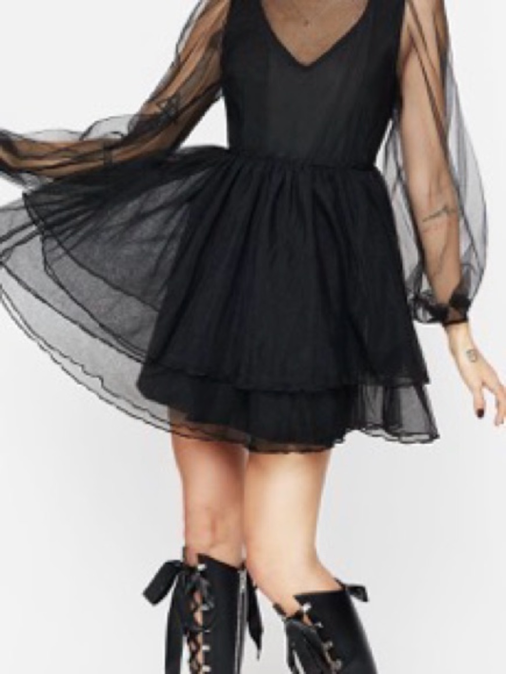 Disturbia Black Sheer Tiered Mini Dress